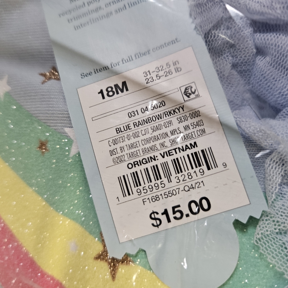 Cat & Jack Light Blue Rainbow Tulle Dress with Pink Yellow Green Panels - Picture 4 of 5